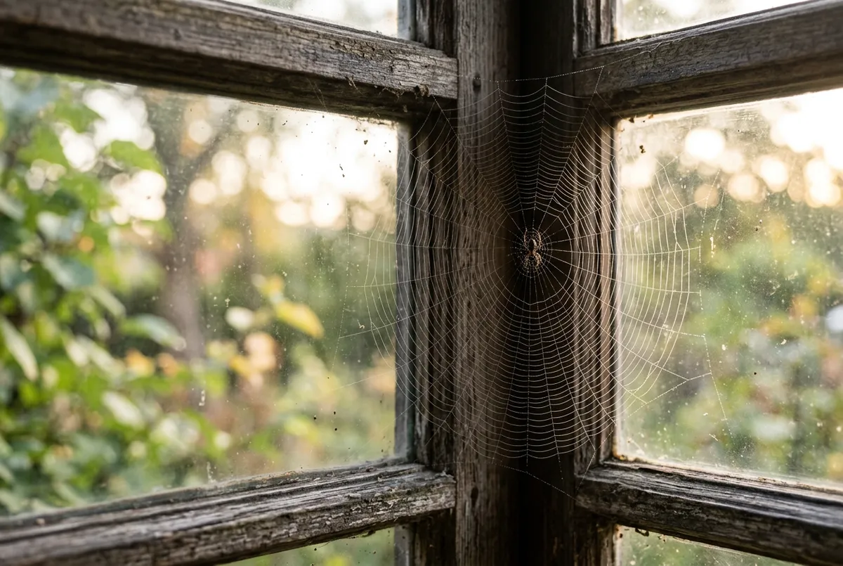 Teia de aranha no canto de uma janela