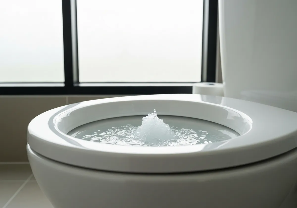 Vaso sanitário com água turva subindo, sinal de entupimento