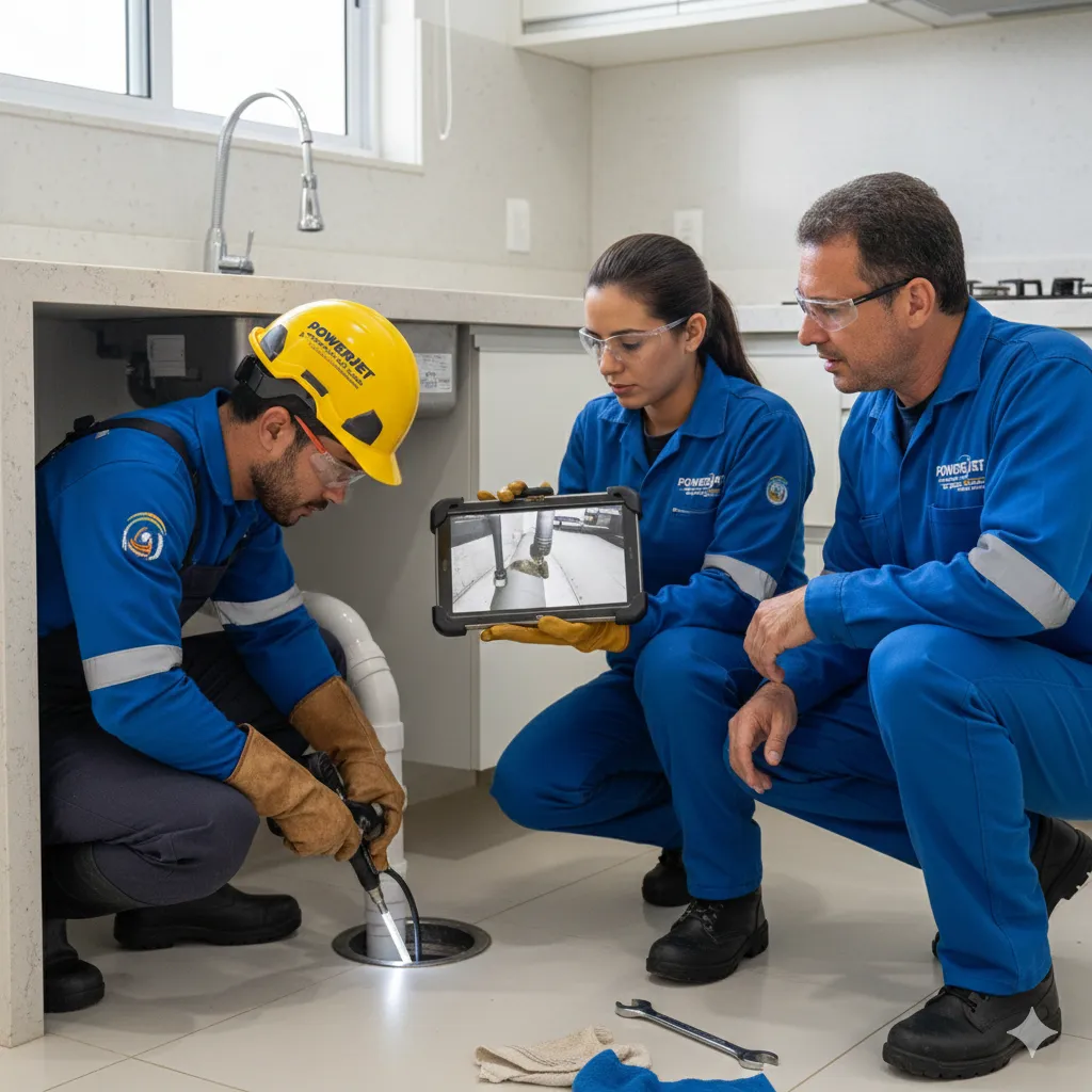 Desentupidora PowerJet: vídeo-inspeção e desentupimento residencial em Jundiai, SP